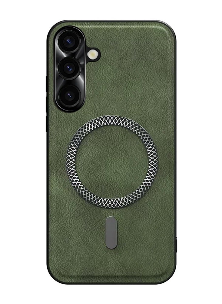 ICARLUS Textured leather protective case for Samsung Galaxy A56 with wireless charging Green - Image 2