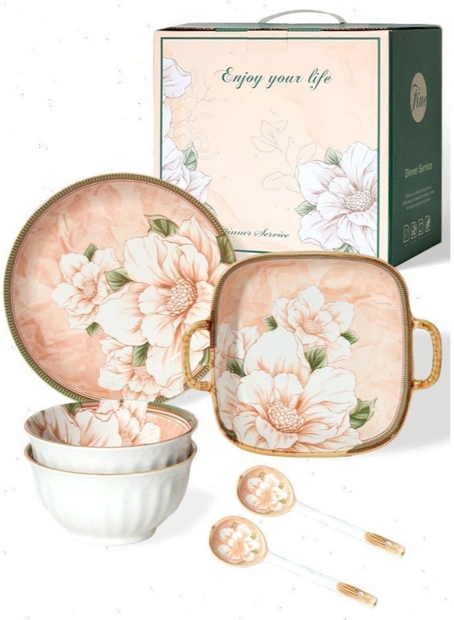 Gmisun 6 Pcs Dinnerware Set Japanese Style Garden Flowers Design Luxury High End Elegant Perfect Gift Set with Gorgeous Design and Original Colorful Flowers - Image 1