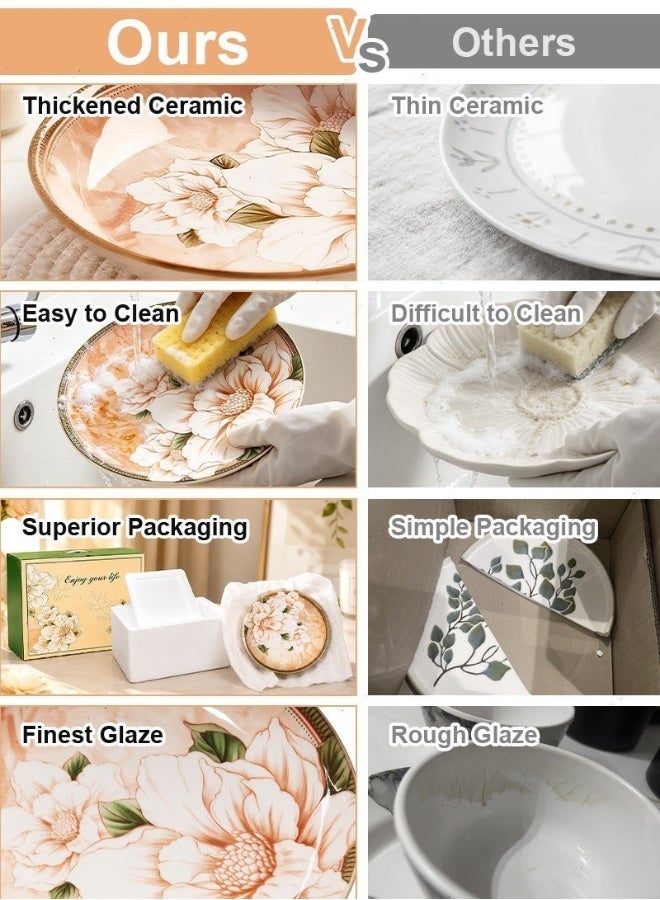 Gmisun 6 Pcs Dinnerware Set Japanese Style Garden Flowers Design Luxury High End Elegant Perfect Gift Set with Gorgeous Design and Original Colorful Flowers - Image 4