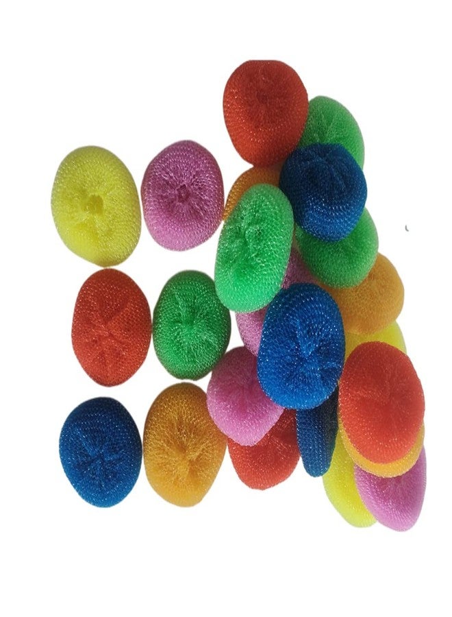 Ebonee Plastic Dish Scrubbers for Dishes, Nylon Pot Round Scrubber Scouring Pad, Colorful Non Scratch Mesh Scouring Dish Pads Scrubbers for Cookware (24 Pack) - Image 1