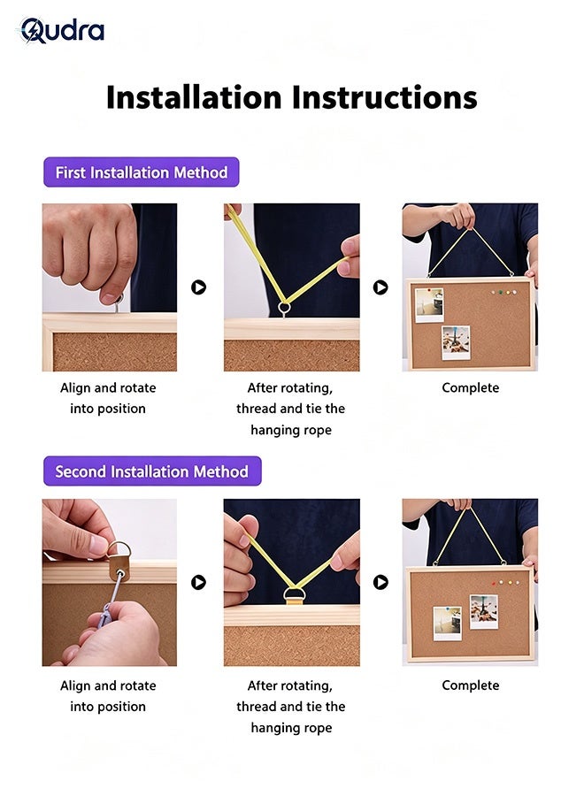 Qudra 1 Pack Cork Board Bulletin Board Notice Pin Square Pin Wall Mounted Cork for Office Home and School, 15.7 x 12 Inches - Image 5