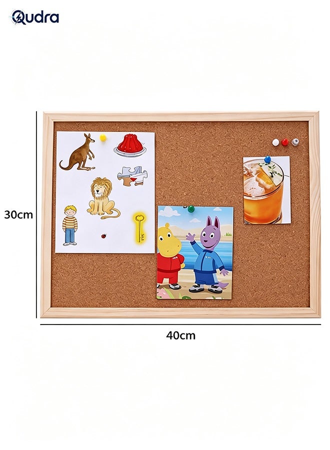 Qudra 1 Pack Cork Board Bulletin Board Notice Pin Square Pin Wall Mounted Cork for Office Home and School, 15.7 x 12 Inches - Image 2