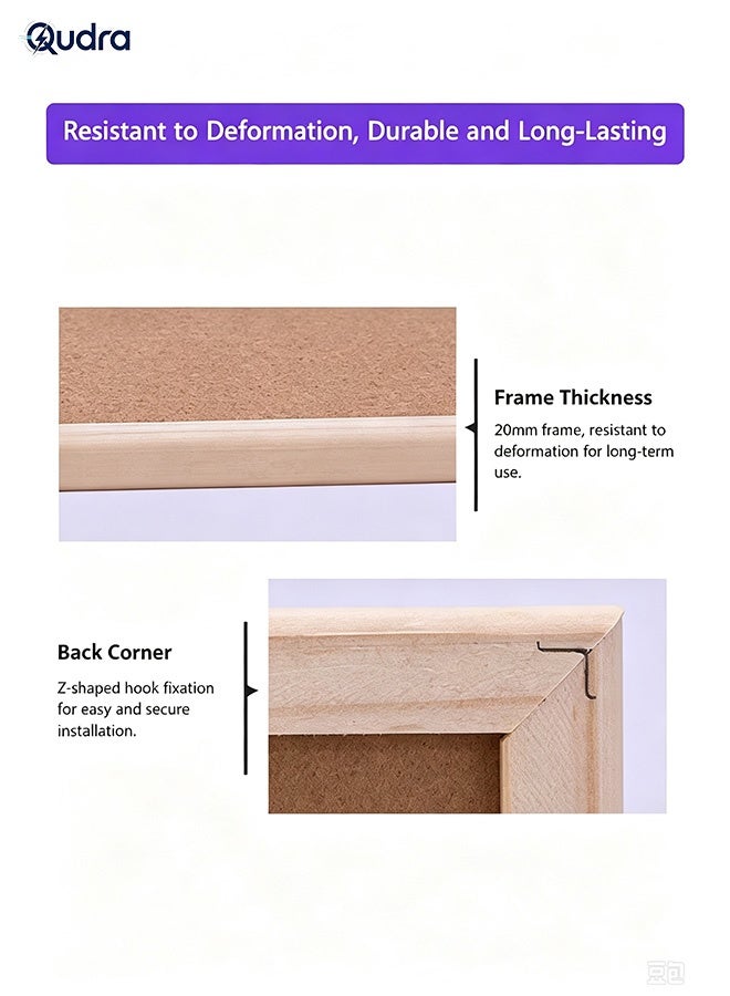 Qudra 1 Pack Cork Board Bulletin Board Notice Pin Square Pin Wall Mounted Cork for Office Home and School, 15.7 x 12 Inches - Image 4
