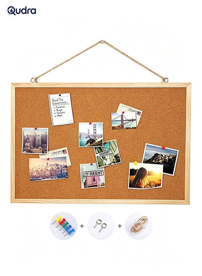 Qudra 1 Pack Cork Board Bulletin Board Notice Pin Square Pin Wall Mounted Cork for Office Home and School, 15.7 x 12 Inches - Image 1
