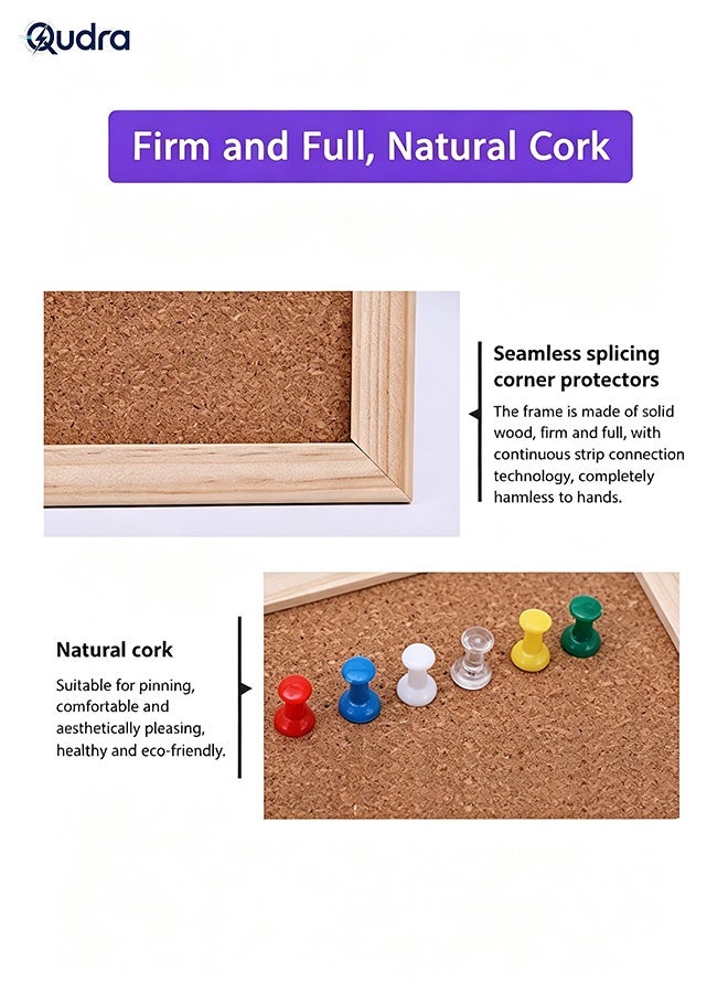 Qudra 1 Pack Cork Board Bulletin Board Notice Pin Square Pin Wall Mounted Cork for Office Home and School, 15.7 x 12 Inches - Image 3