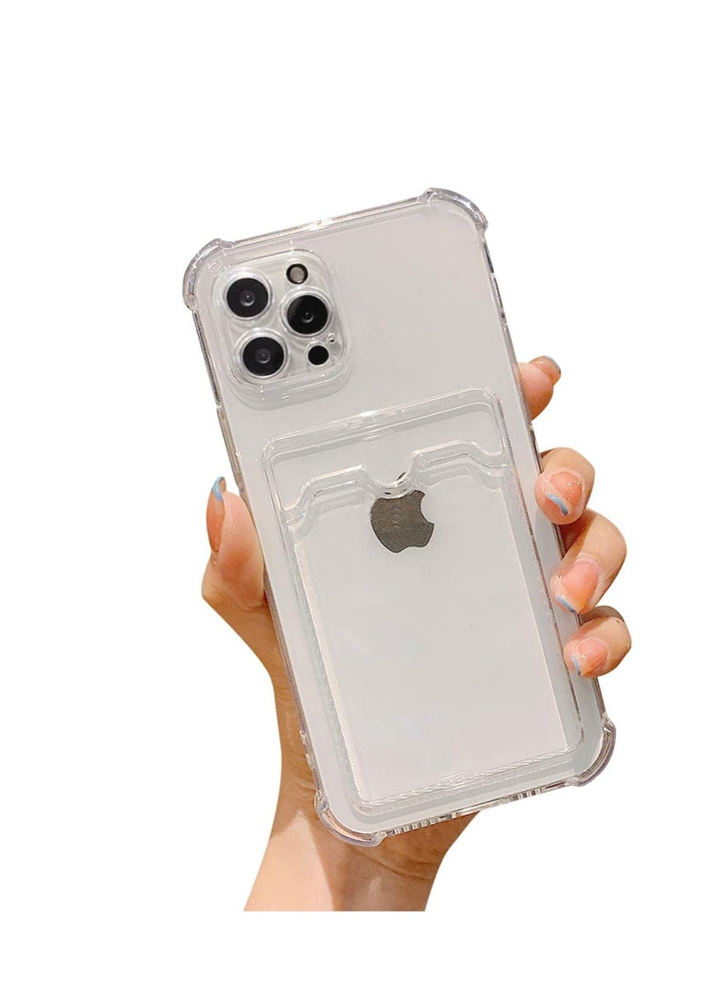 Generic Clear Wallet Phone Case for iPhone 12 Pro (6.1 Inch) Upgrade Card Slot Case Slim Fit Protective Soft TPU Shockproof Cover with Cute Card Holder - Transparent 