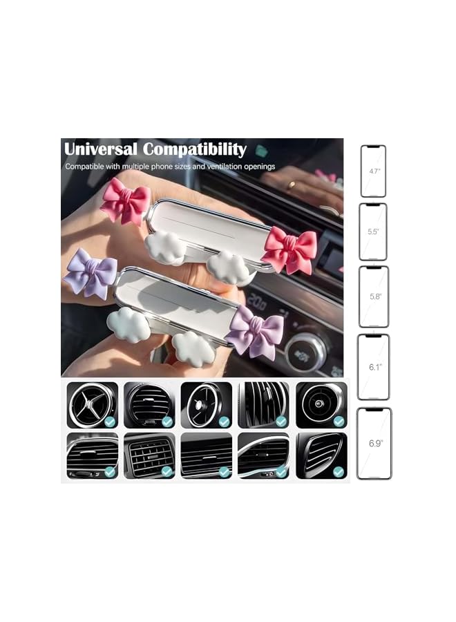 S-TOP Bow Car Phone Holder 2026 New, Hands-Free Adjustable 360° Rotating Air Vent Mount, for Universal Smartphones, Secure Grip, Cute Girly Car Accessory Gift, for Women Girls, Pink - Image 3