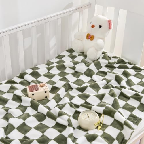 Yurhap Checkered Baby Blanket Fleece Baby Blankets for Boys, Ultra Soft Cozy Fluffy Infant Toddler Newborn Receiving Blankets for Crib Stroller, 30''x40'', Dark Olive - Image 2