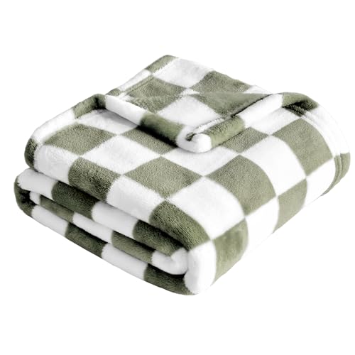 Yurhap Checkered Baby Blanket Fleece Baby Blankets for Boys, Ultra Soft Cozy Fluffy Infant Toddler Newborn Receiving Blankets for Crib Stroller, 30''x40'', Dark Olive - Image 1