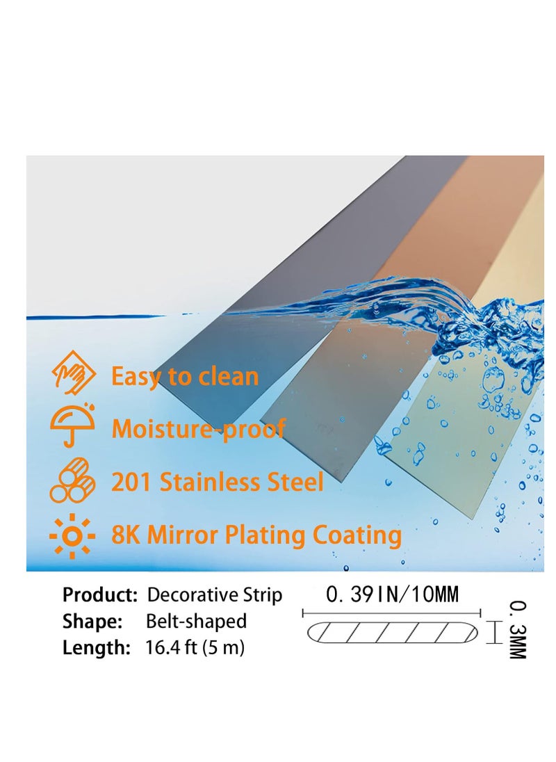 SYOSI - Stainless Steel Wall Molding Trim Peel and Stick, Flexible Self-Adhesive Metal Trim for Ceiling, Mirror Frame and More, Mirror-Like Finish Metallized Black - Image 1