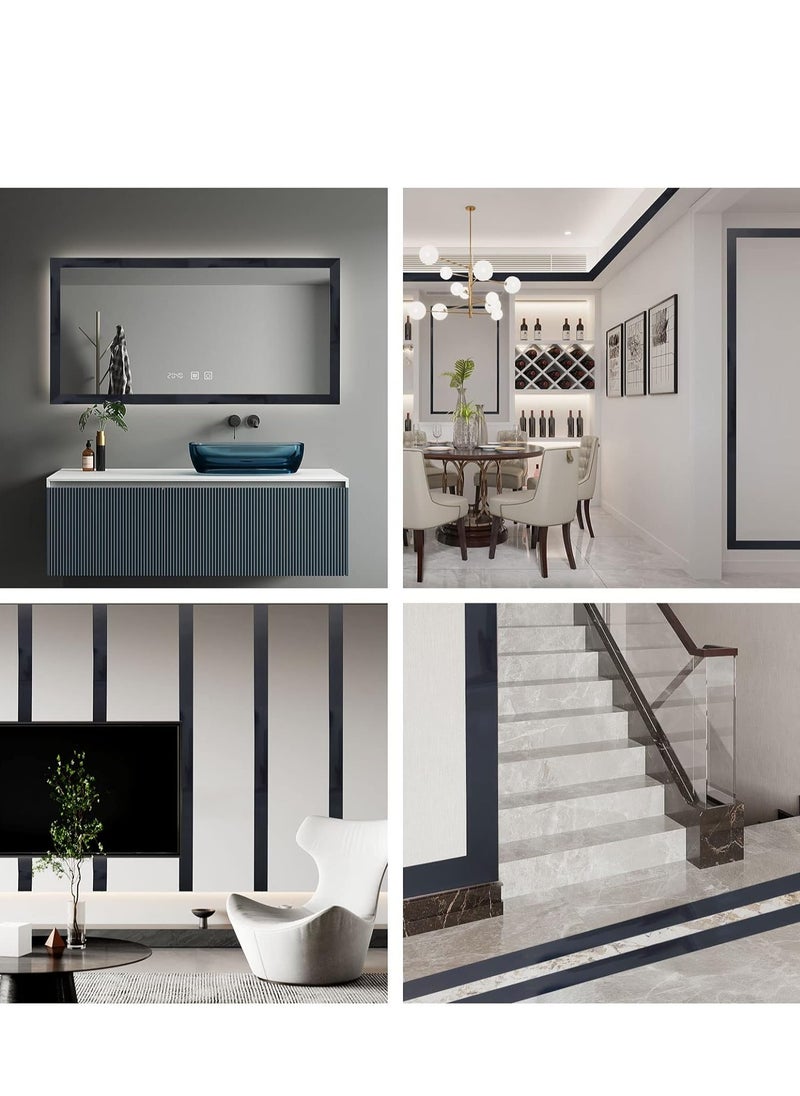 SYOSI - Stainless Steel Wall Molding Trim Peel and Stick, Flexible Self-Adhesive Metal Trim for Ceiling, Mirror Frame and More, Mirror-Like Finish Metallized Black - Image 1