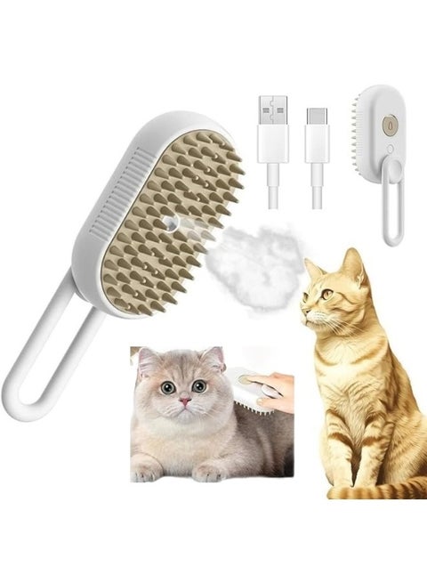 فرشاة بخار ، فرشاة بخار ٣ * ١  ، مشط رش التنظيف الذاتي للقطط تدليك ، فرشاة تنظيف قطة قابلة للشحن لإزالة الشعر المتشابك والمفكك (ابيض)