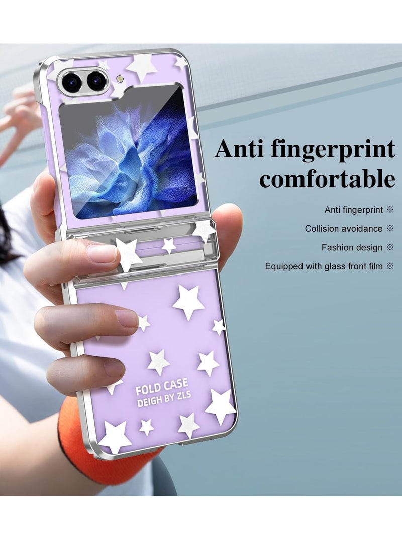 SYOSI Designed for Galaxy Z Flip 5 Case, for Samsung Flip 5 Full Cover Shockproof Slim Phone Protection Case, with Hinge Protection and Built-in Back Screen Protector (Silver) - Image 4