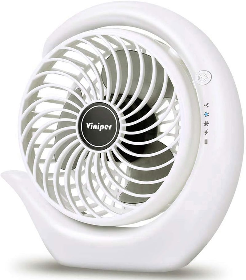 Viniper Portable Rechargeable Fan, Small Desk Fan : 3 Speeds & about 8-24 Hours Longer Working, 180 Rotation, Portable Desktop Fan Small but Mighty, Strong Wind (White, Light Black Blade)6.2 Inch - Image 1