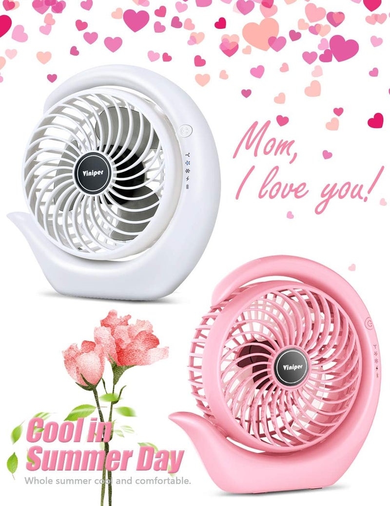 Viniper Portable Rechargeable Fan, Small Desk Fan : 3 Speeds & about 8-24 Hours Longer Working, 180 Rotation, Portable Desktop Fan Small but Mighty, Strong Wind (White, Light Black Blade)6.2 Inch - Image 2