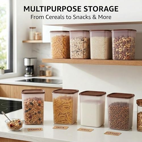 Mahaware Modular Square Plastic Kitchen Container Set, 5.5 litre, Set of 3, Brown - Image 4