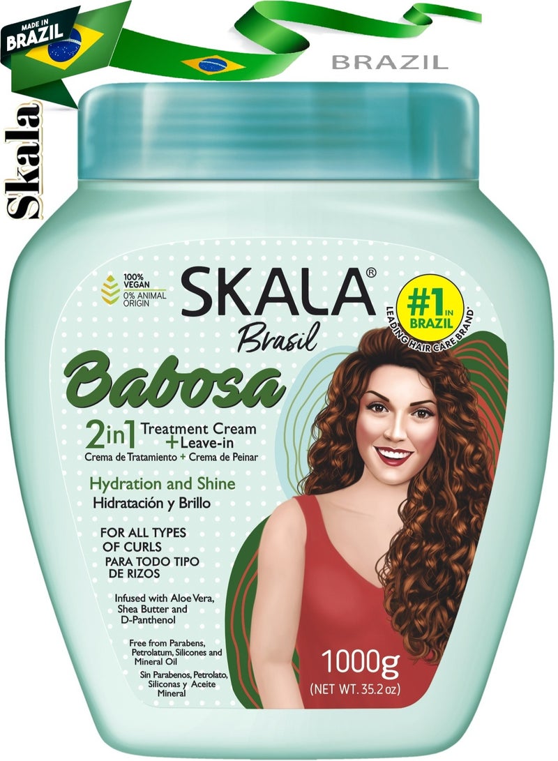 SKALA Skala Babosa Treatment, Hydrates and Conditions Hair Cream (2 in 1) with Aloe Vera Extract, Shea Butter and D-Panthenol for All Types of Curly Hair 1000g (Brazilian)  - Image 1