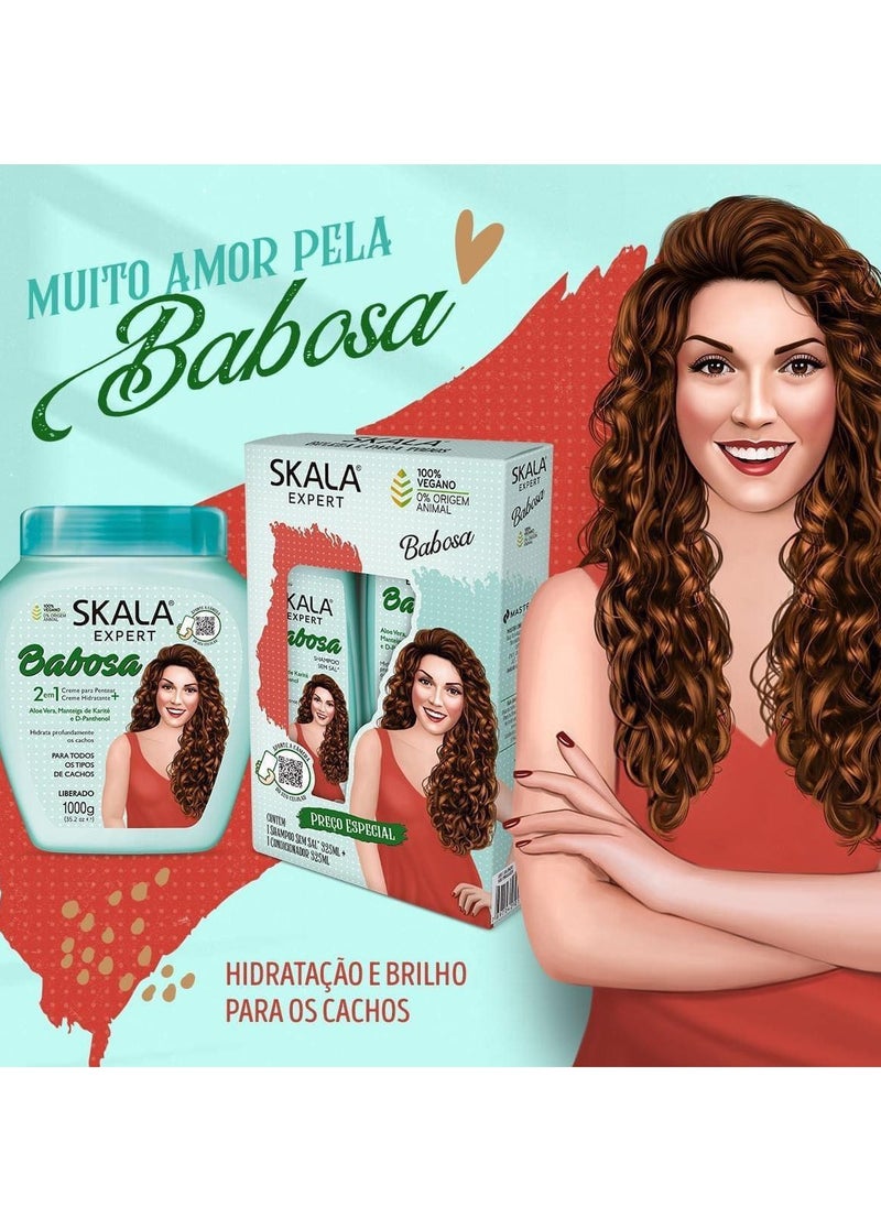 SKALA - Skala Babosa Treatment, Hydrates and Conditions Hair Cream (2 in 1) with Aloe Vera Extract, Shea Butter and D-Panthenol for All Types of Curly Hair 1000g (Brazilian) - Image 1
