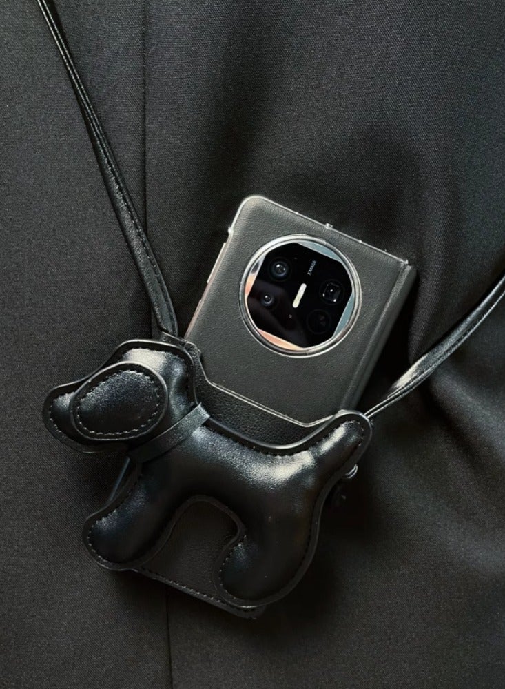 Black Card Bag Dog Crossbody Phone Case Folding Screen Huawei Matex5 Center Full Foreskin Material [Bag Center Single Bottom Shell Leather Cover] Black+3D Card Bag Dog Crossbody  - Image 1