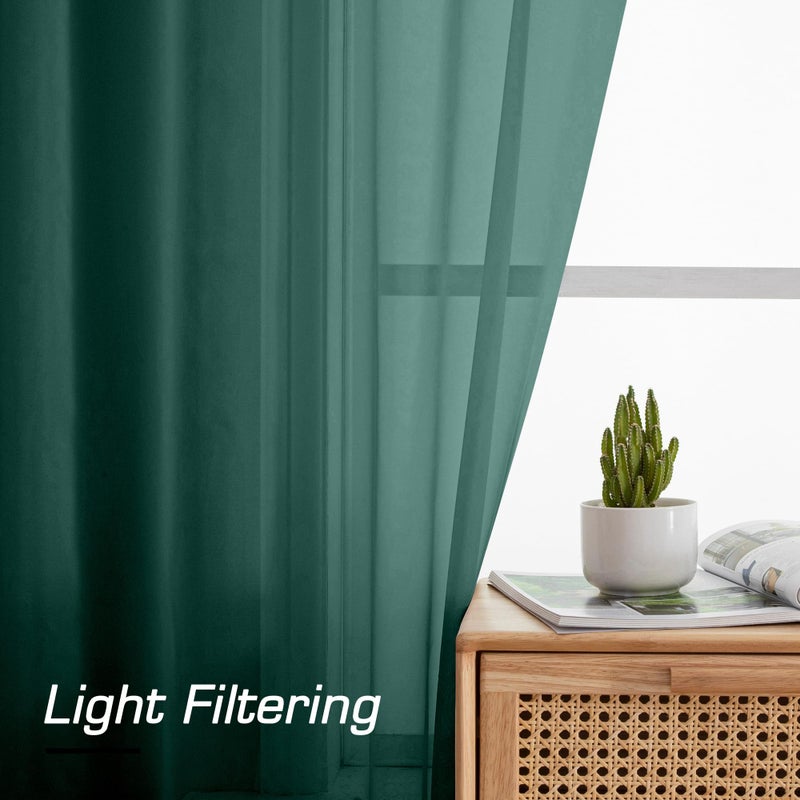 Simplebrand Hunter Green Sheer Curtains 84 Inches Long 2 Panels, Light Filtering Rod Pocket Solid Color Window Sheer Curtain Panels, Elegant Curtains & Drapes for Living Room, Bedroom, 42" W x 84" L - Image 2