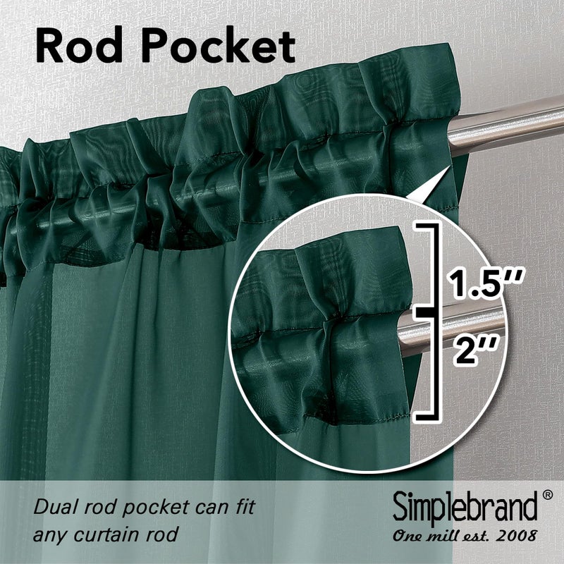 Simplebrand Hunter Green Sheer Curtains 84 Inches Long 2 Panels, Light Filtering Rod Pocket Solid Color Window Sheer Curtain Panels, Elegant Curtains & Drapes for Living Room, Bedroom, 42" W x 84" L - Image 5