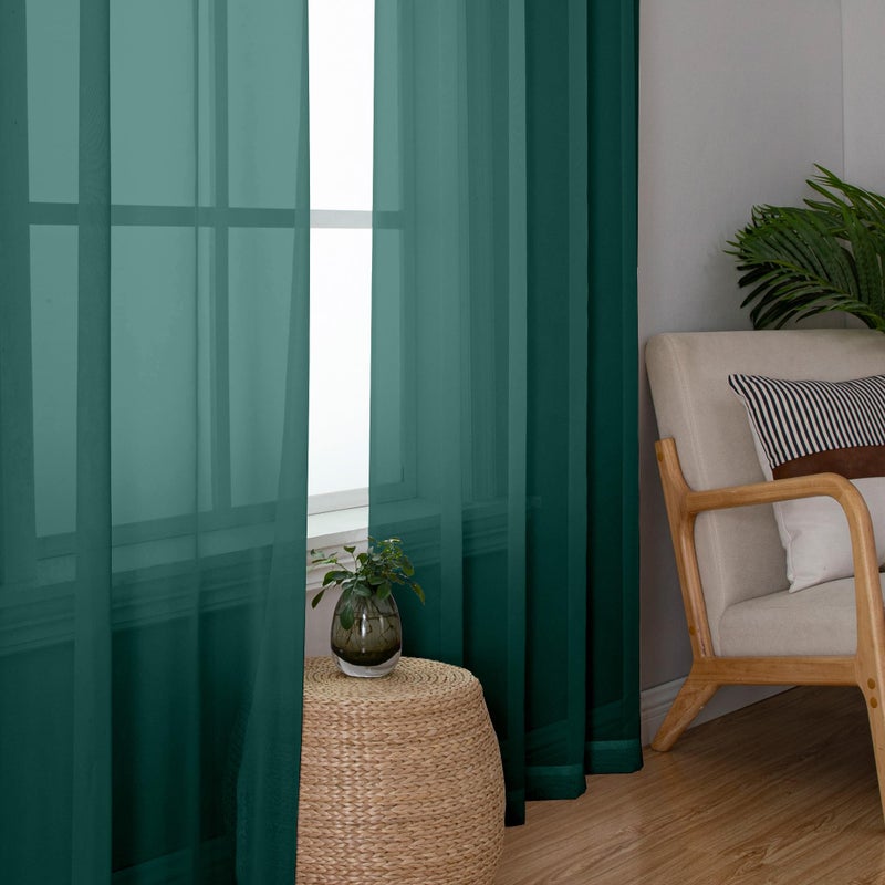 Simplebrand Hunter Green Sheer Curtains 84 Inches Long 2 Panels, Light Filtering Rod Pocket Solid Color Window Sheer Curtain Panels, Elegant Curtains & Drapes for Living Room, Bedroom, 42" W x 84" L - Image 4
