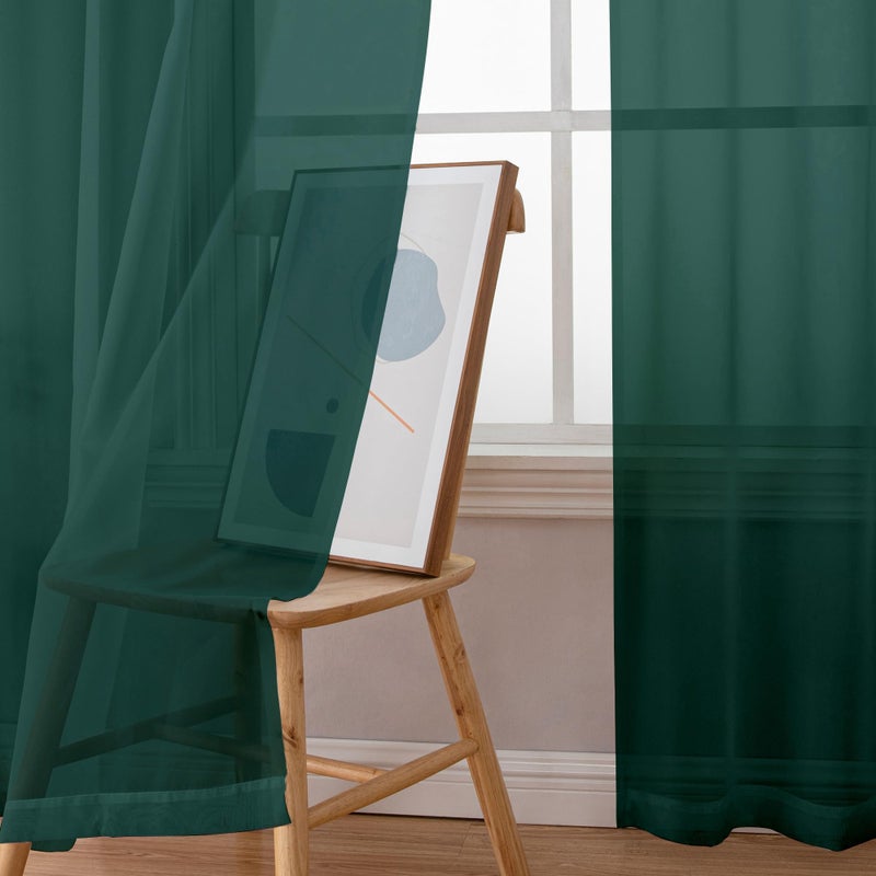 Simplebrand Hunter Green Sheer Curtains 84 Inches Long 2 Panels, Light Filtering Rod Pocket Solid Color Window Sheer Curtain Panels, Elegant Curtains & Drapes for Living Room, Bedroom, 42" W x 84" L - Image 3