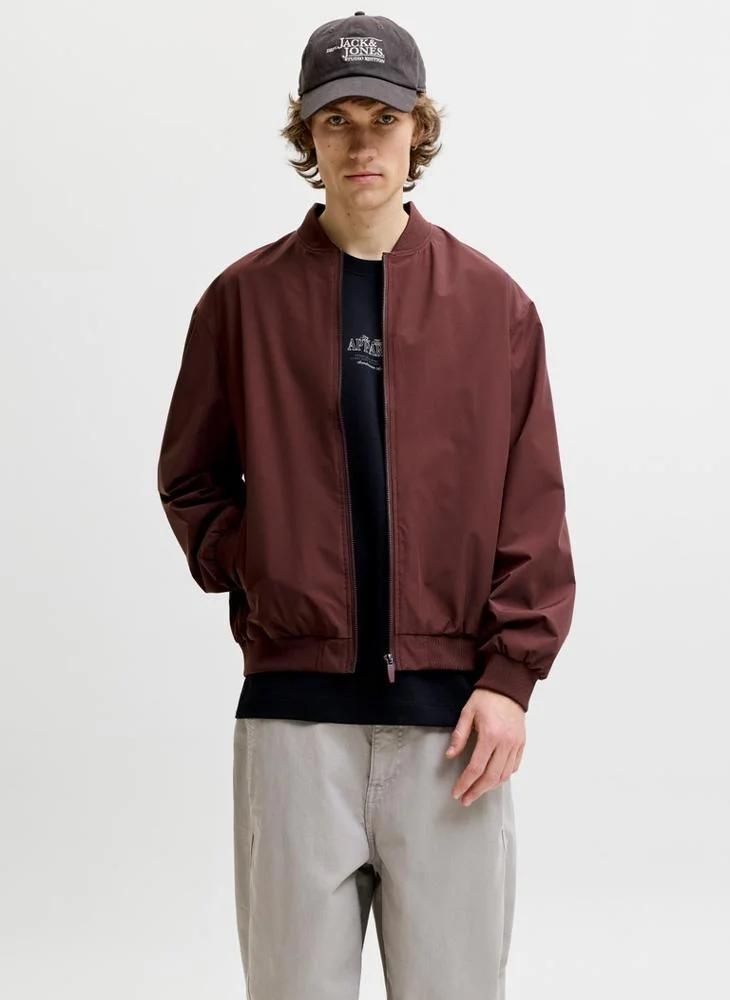 JACK & JONES solid zip through bomber jacket