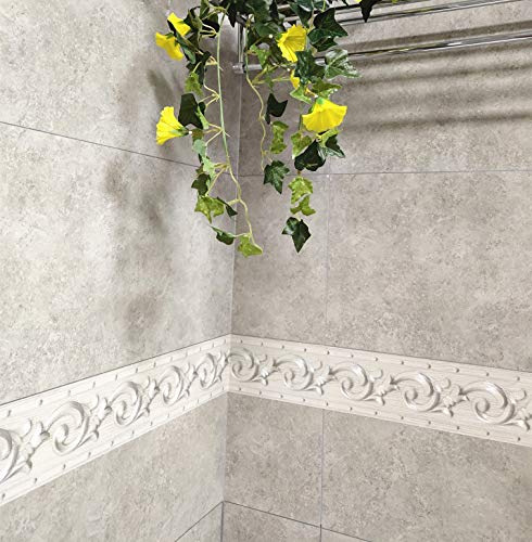 REDODECO Elegant Silver Grey Floral Molding Wallpaper Border Peel Stick Home Ceiling Decorative Border for Bathroom Living Room Kitchen 4inch by 16.4ft - Image 4