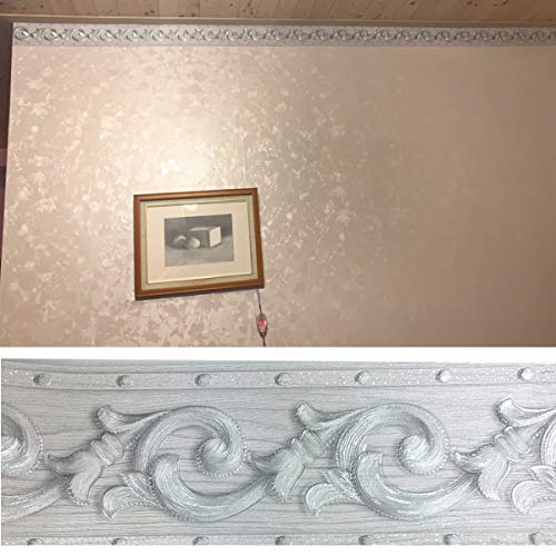 REDODECO Elegant Silver Grey Floral Molding Wallpaper Border Peel Stick Home Ceiling Decorative Border for Bathroom Living Room Kitchen 4inch by 16.4ft - Image 3