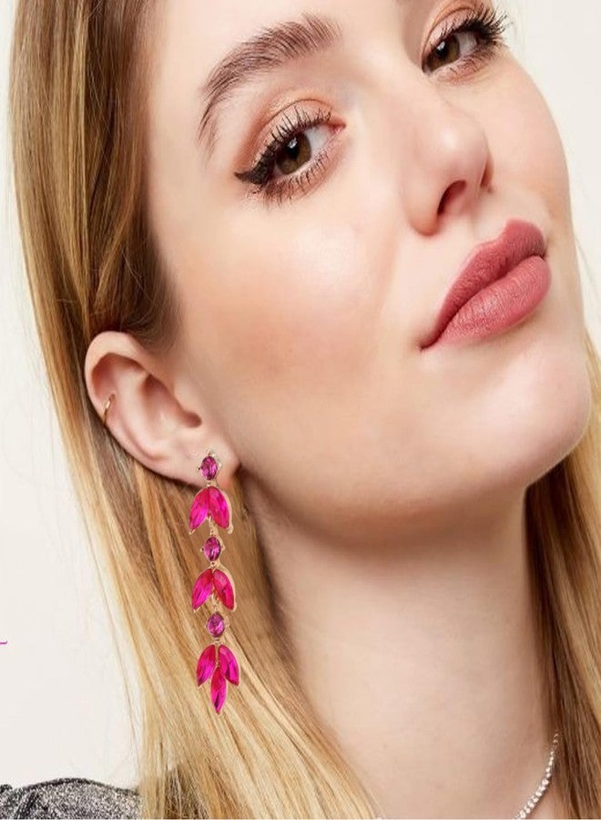 GAOKOXI Hot Pink Wedding Rhinestone Dangle Earrings Elegant Bridal Crystal Drop Earrings for Women Bridesmaids Guest Party Valentine's Day - Image 2
