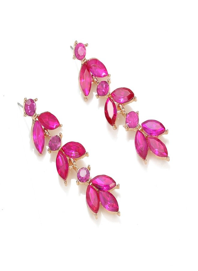 GAOKOXI Hot Pink Wedding Rhinestone Dangle Earrings Elegant Bridal Crystal Drop Earrings for Women Bridesmaids Guest Party Valentine's Day - Image 1