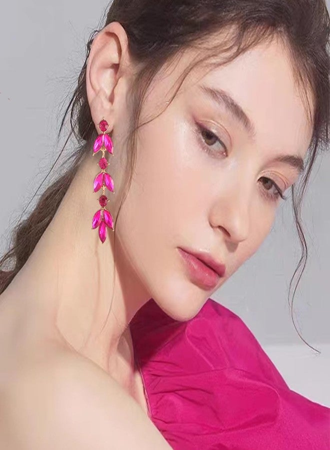 GAOKOXI Hot Pink Wedding Rhinestone Dangle Earrings Elegant Bridal Crystal Drop Earrings for Women Bridesmaids Guest Party Valentine's Day - Image 5