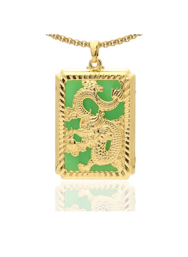 Xusamss Punk Jewelry Plated 18K Gold Dragon Dog Tag Pendant Necklace,22inches Box Chain, 53mm x 35mm, Metal, No Gemstone - Image 1