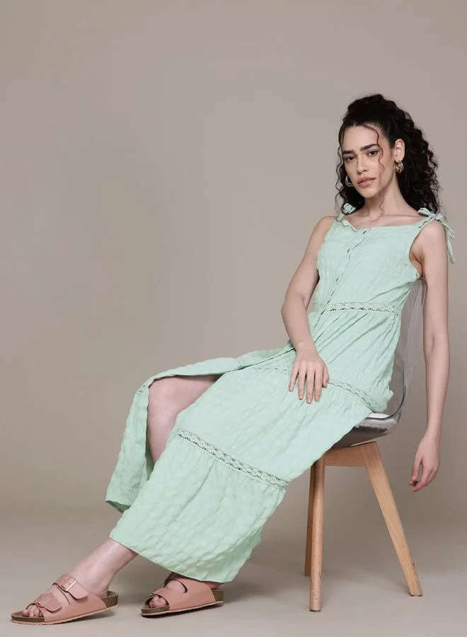 Freehand  Women Fit and Flared Solid Tie-up Neck Sleeveless Maxi Dress for Women | Best Price UAE