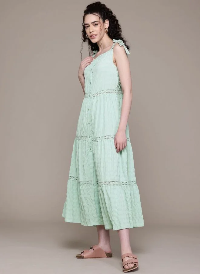 Freehand  Women Fit and Flared Solid Tie-up Neck Sleeveless Maxi Dress for Women | Best Price UAE