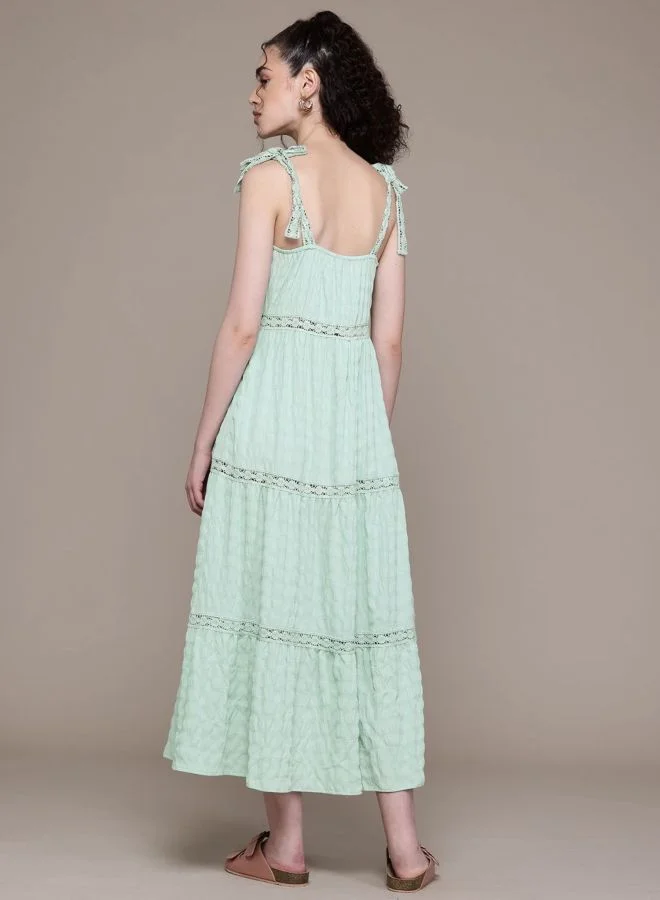 Freehand  Women Fit and Flared Solid Tie-up Neck Sleeveless Maxi Dress for Women | Best Price UAE