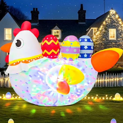 KOOY Builtin Colorful Lights 6FT Long Easter Inflatable Outdoor Decoration Inflatable Chick with Eggs Blow Up Yard Decor for Lawn Garden Holiday Party - Image 1