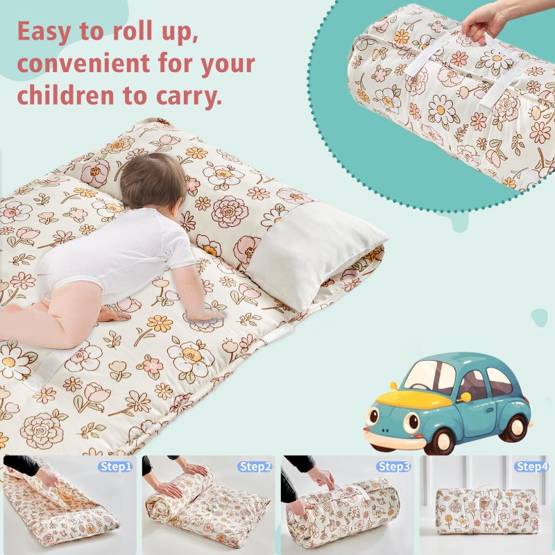 DuShow Toddler Nap Mat with Removable Pillow,Ultra Soft Slumber Bags for Girls,Kids Sleeping Bags with Rollup Design, Perfect for Preschool,Daycare, Kindergarten,-Floral - Image 4