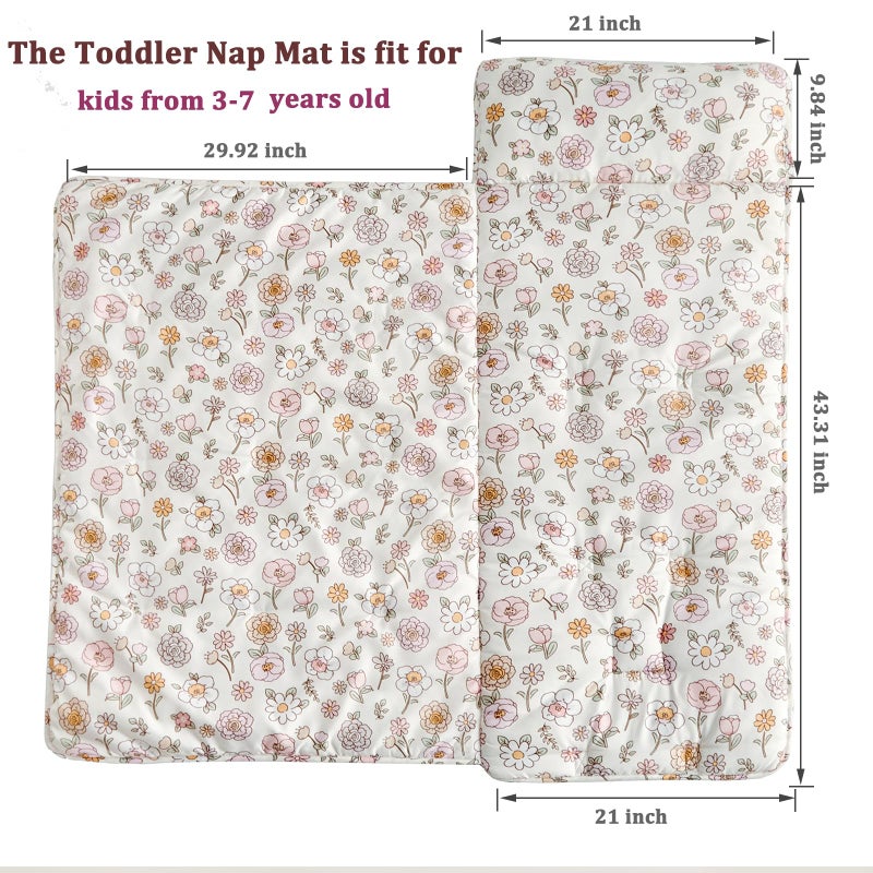 DuShow Toddler Nap Mat with Removable Pillow,Ultra Soft Slumber Bags for Girls,Kids Sleeping Bags with Rollup Design, Perfect for Preschool,Daycare, Kindergarten,-Floral - Image 2