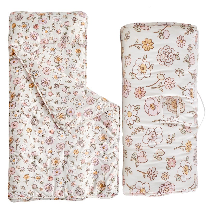 DuShow Toddler Nap Mat with Removable Pillow,Ultra Soft Slumber Bags for Girls,Kids Sleeping Bags with Rollup Design, Perfect for Preschool,Daycare, Kindergarten,-Floral - Image 1