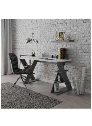 Mourah Home Papillon Modern Working Table With Storage, Study Desk with Open Shelves For Office, Home- 60x75x137 CM (White/Dark Grey) - pzsku/ZFC908E3023BE2CC3C2E2Z/45/1743590409/fa06d8cb-9d15-4b23-893d-d5a35e8187cb