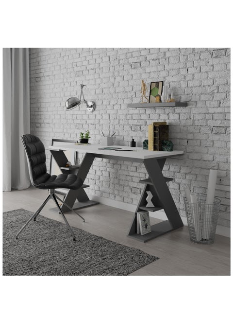 Mourah Home Papillon Modern Working Table With Storage, Study Desk with Open Shelves For Office, Home- 60x75x137 CM (White/Dark Grey)