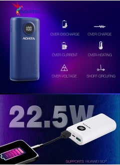 ADATA Power Bank P10000QCD | 10,000 mAh | Fast Charging Qualcomm QC 3.0 USB Type-C and Type-A | Compatible with iPhone, Samsung, iPad, and More 22.5 watt | Blue  - Image 4