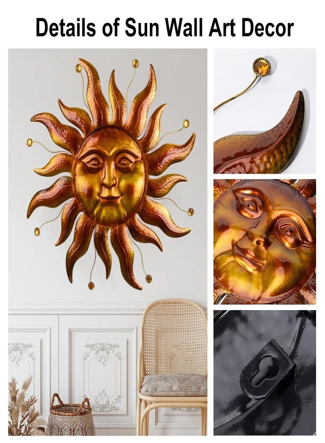 VESTCDF Metal Sun Wall Art Decor Outdoor 26'', Large Gold Sun Wall Decor Garden Metal Art Outside Hanging for Living Room, Bedroom, Fence, Yard, Porch, Balcony and Patio Decorations - Image 5