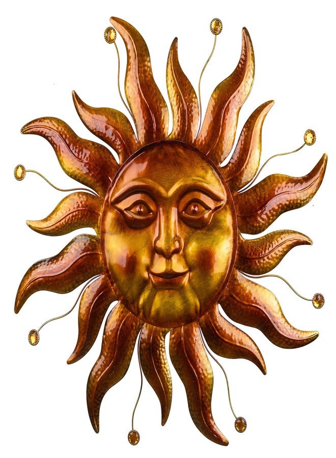 VESTCDF Metal Sun Wall Art Decor Outdoor 26'', Large Gold Sun Wall Decor Garden Metal Art Outside Hanging for Living Room, Bedroom, Fence, Yard, Porch, Balcony and Patio Decorations - Image 1