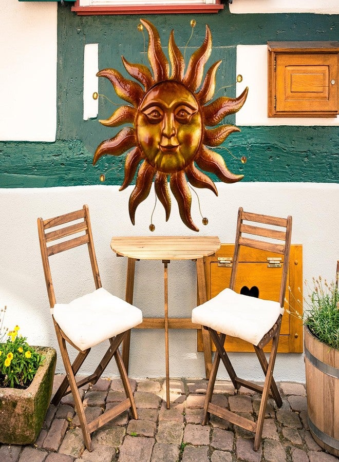 VESTCDF Metal Sun Wall Art Decor Outdoor 26'', Large Gold Sun Wall Decor Garden Metal Art Outside Hanging for Living Room, Bedroom, Fence, Yard, Porch, Balcony and Patio Decorations - Image 2