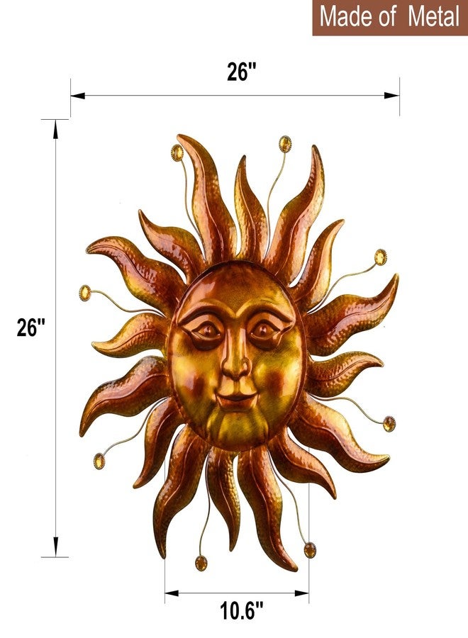 VESTCDF Metal Sun Wall Art Decor Outdoor 26'', Large Gold Sun Wall Decor Garden Metal Art Outside Hanging for Living Room, Bedroom, Fence, Yard, Porch, Balcony and Patio Decorations - Image 3
