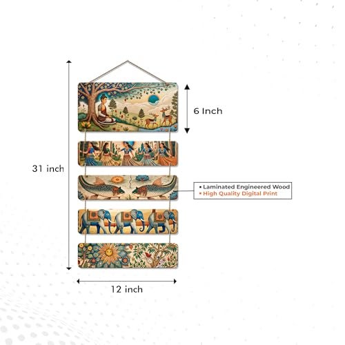 Artvibes Buddha, Elephant & Tribal Dance Wooden Wall Haning for Living Room | Spiritual Decor Items | Wall Art Painting For Hall | Wall Paintings | Handcrafted Art | Wall Poster | Gift Item (WH_6726N) - Image 5