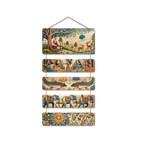 Artvibes Buddha, Elephant & Tribal Dance Wooden Wall Haning for Living Room | Spiritual Decor Items | Wall Art Painting For Hall | Wall Paintings | Handcrafted Art | Wall Poster | Gift Item (WH_6726N) - Image 1